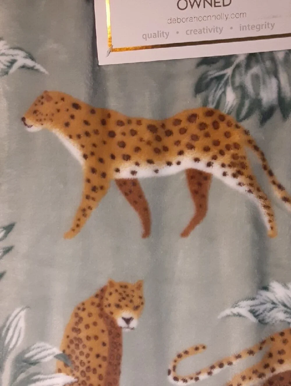 Deborah Connolly Throw Blanket - Green with Cheetah Print